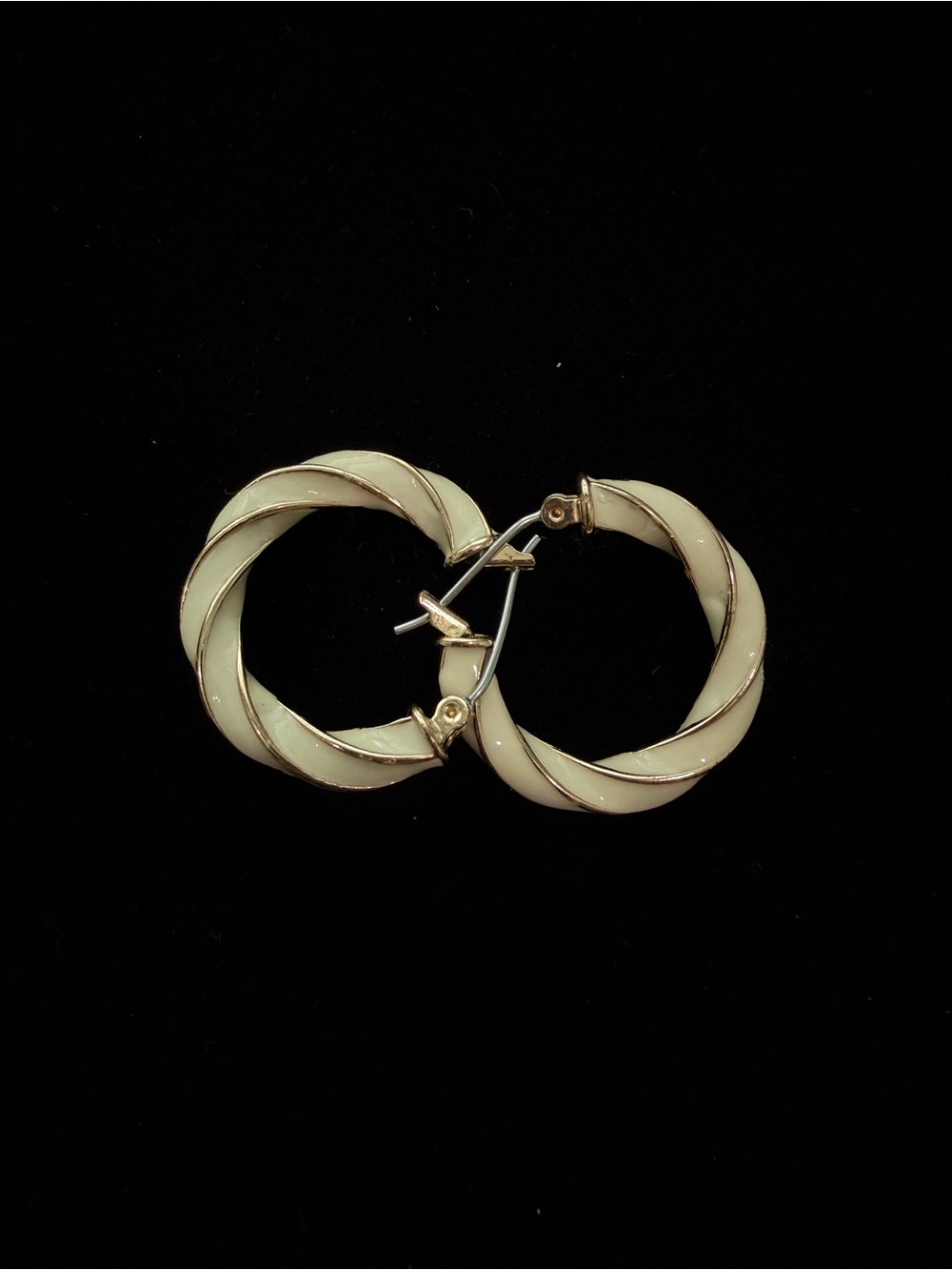 Cream Twisted Hoop Earrings with Gold Accents